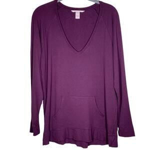 Victorias Secret Top Long Sleeve V Neck T Shirt Front Pocket Purple Women Medium